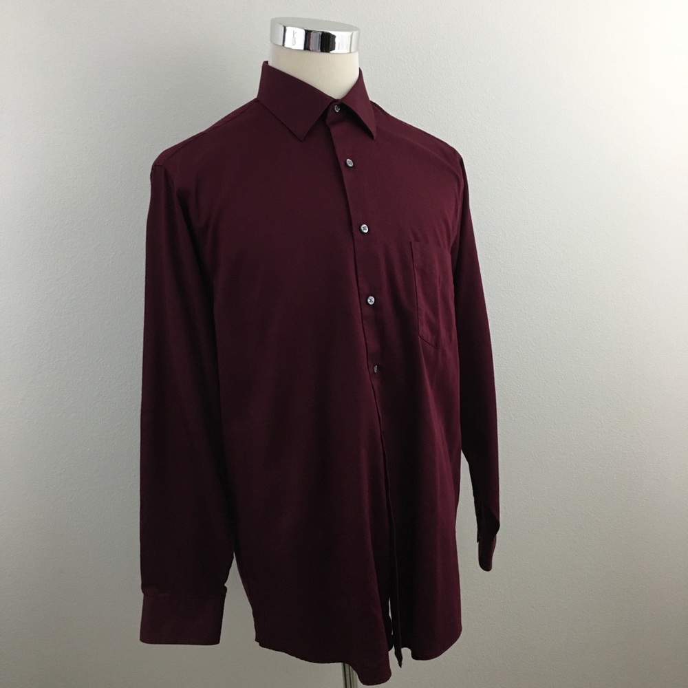 🔴 Van Heusen | Regular Fit Burgundy Wine Dress Shirt - Picture 5 of 7